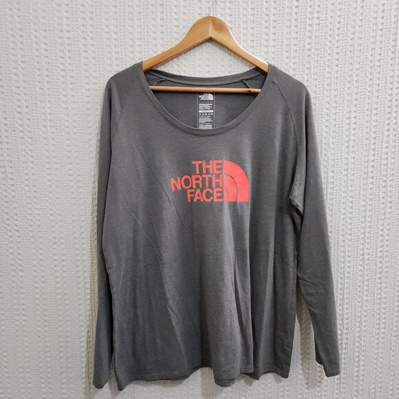 The North Face Women's Plus Size Gray Long Sleeve Logo Shirt Size XXL - Picture 3 of 10